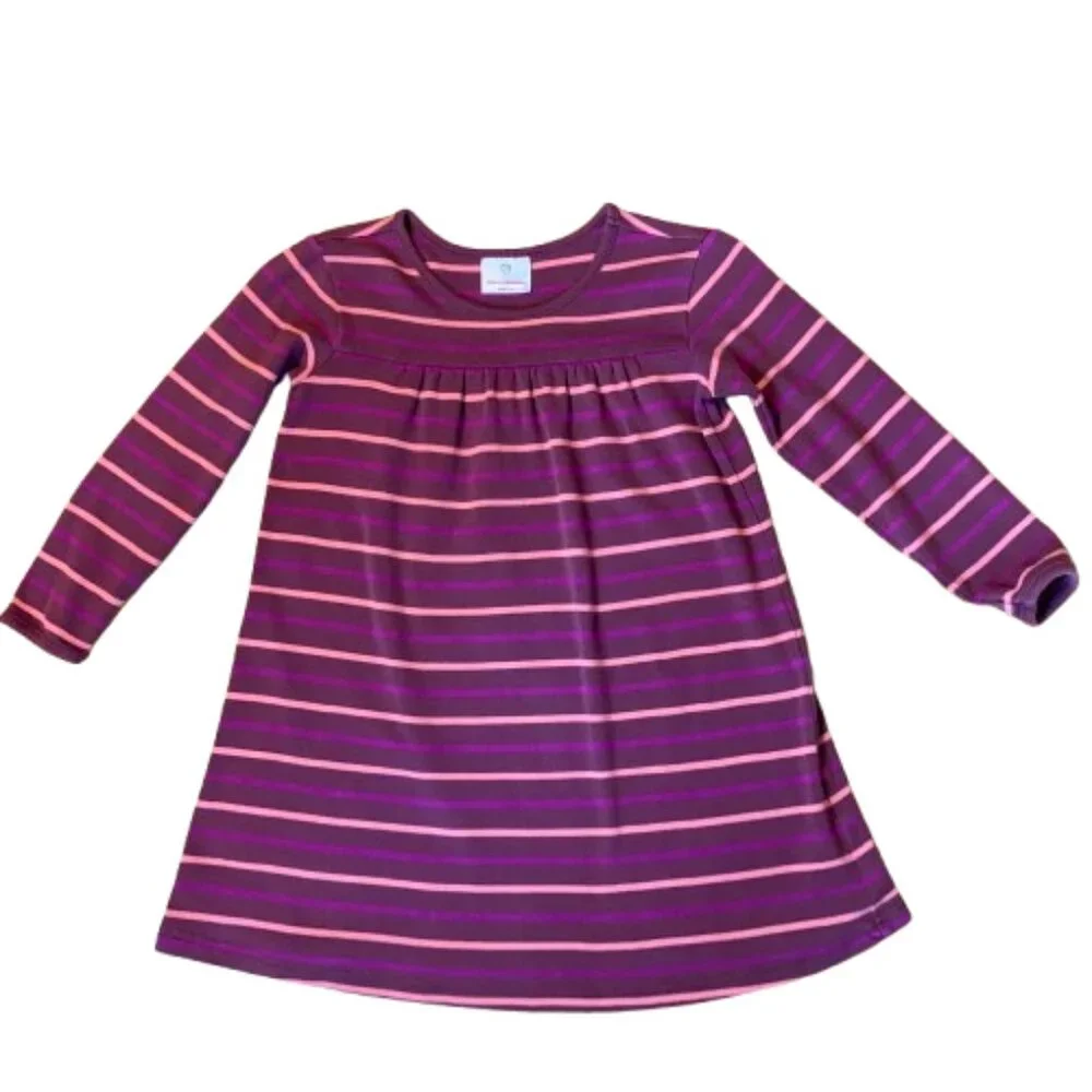Hanna Andersson Classic Play Dress LS Striped Soft Cotton Knit, sz 120, sz 6 - 7